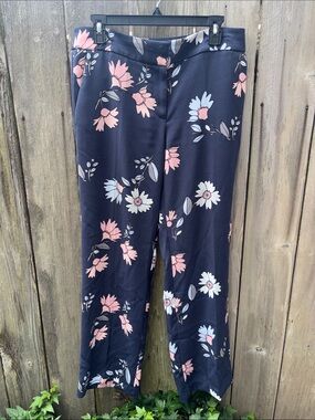 LOFT Navy Blue Feminine Chic Floral Wide Leg Pants Women’s Size 6